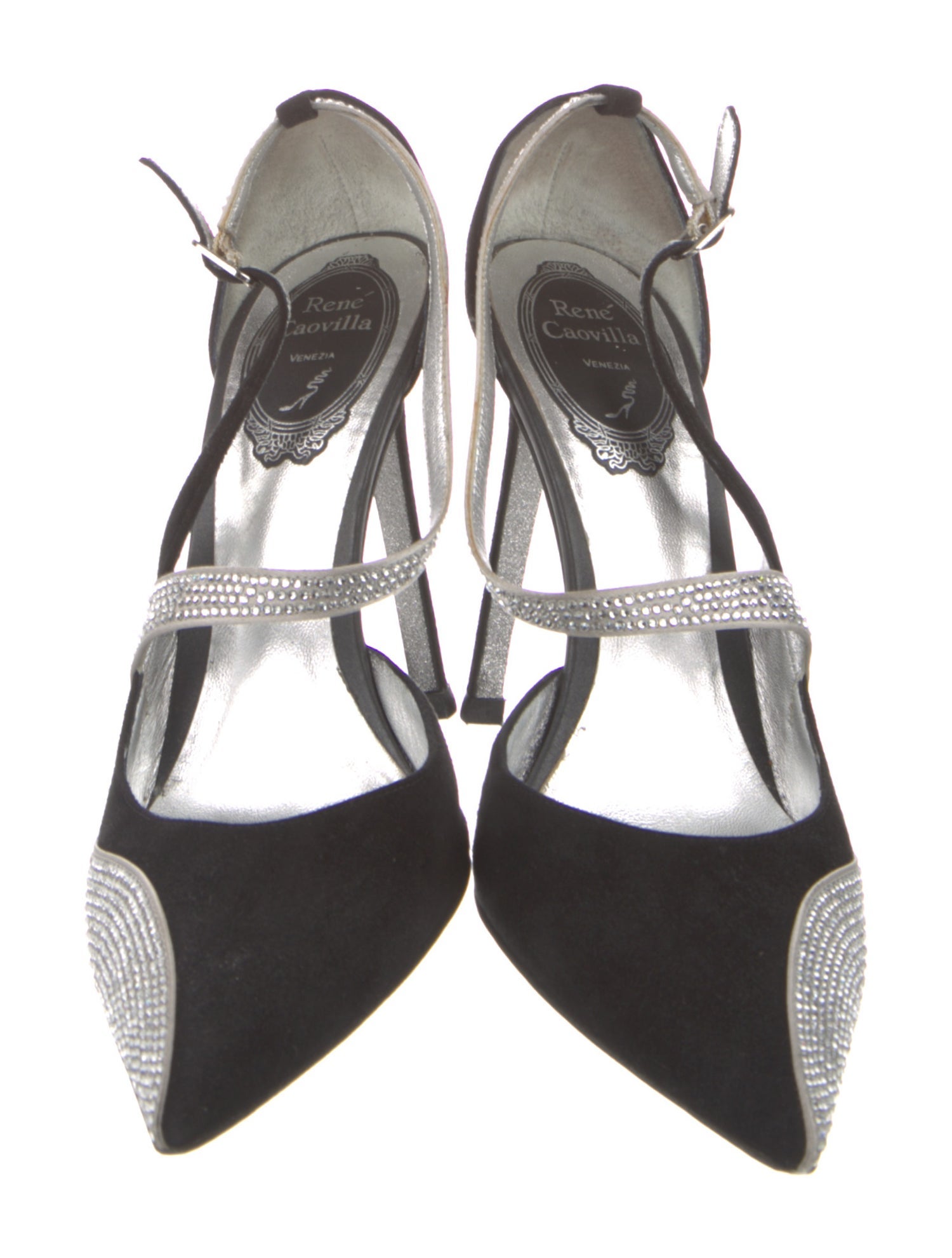 René Caovilla Suede Crystal Embellishments Slingback Pumps